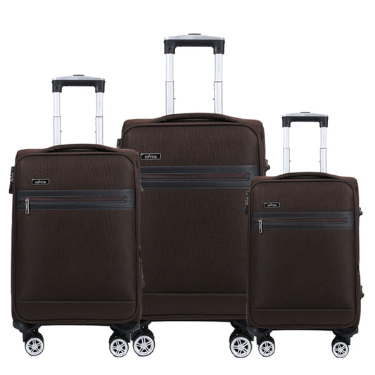 Set de tres maletas de tela jaspeada medianas para viajes prácticos y cómodos, tamaños 20/24/28 pulgadas, resistencia y estilo garantizados, con ruedas giratorias de 360°, bolsillos amplios y cierre de buena calidad LV615
