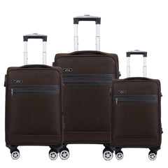 Set de tres maletas de tela jaspeada medianas para viajes prácticos y cómodos, tamaños 20/24/28 pulgadas, resistencia y estilo garantizados, con ruedas giratorias de 360°, bolsillos amplios y cierre de buena calidad LV615