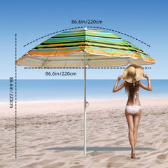 Sombrilla de playa giratoria con rayas multicolor y estructura de acero VC5397