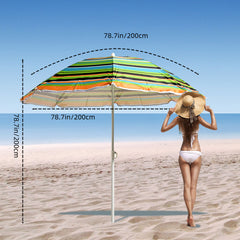 Sombrilla de playa giratoria con rayas multicolor y estructura de acero VC5397