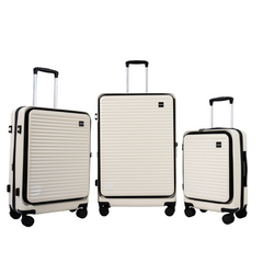 Juego de 3 Maletas Rígidas con Bolsillo Frontal – 20/24/28 pulgadas, Equipaje de Mano Ajustable con Ruedas 360°, Maletas Resistentes de Gran Capacidad LG6191 LG6190