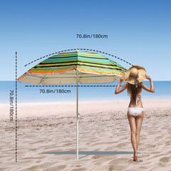 Sombrilla de playa giratoria con rayas multicolor y estructura de acero VC5397