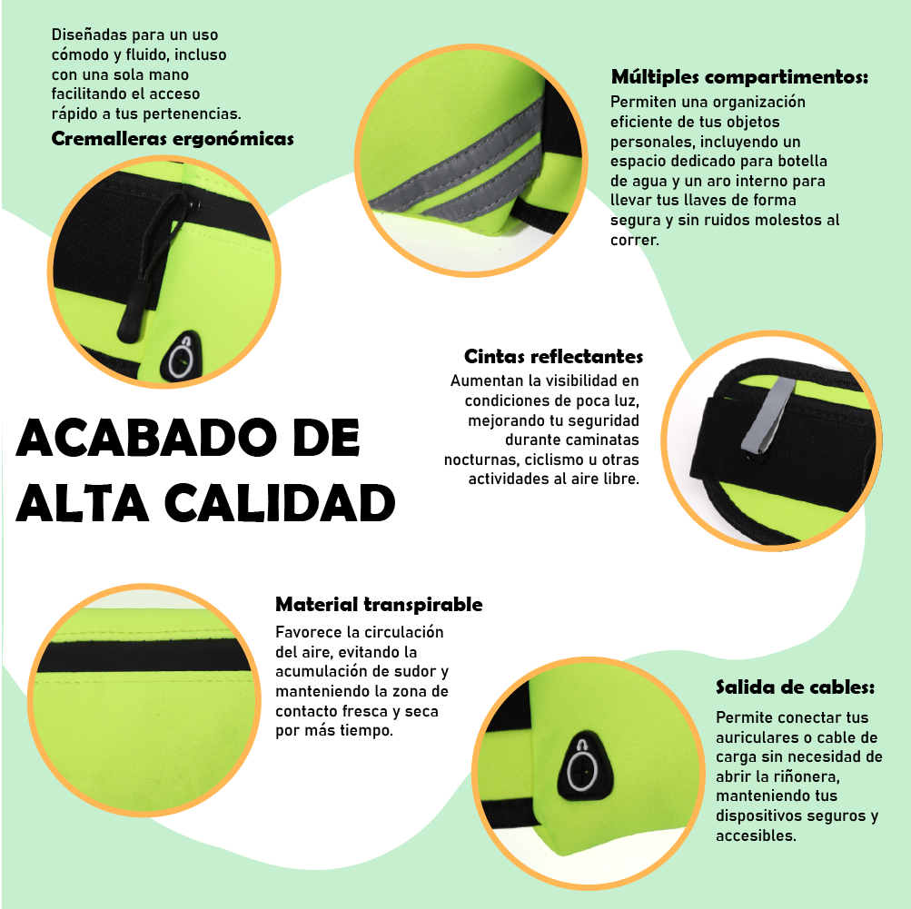 Riñonera deportiva TS61474 en colores negro / naranja / verde hierba / azul celeste / fucsia / gris