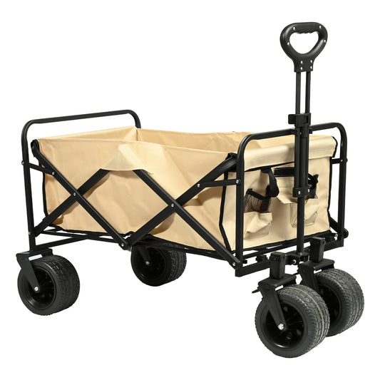 Carrito Plegable de Carga Pesada con Ruedas Todoterreno – Beige VC53946
