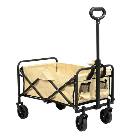 Carro Plegable de Servicio Pesado con Asa Ajustable y Ruedas para Todo Terreno – Beige VC53944