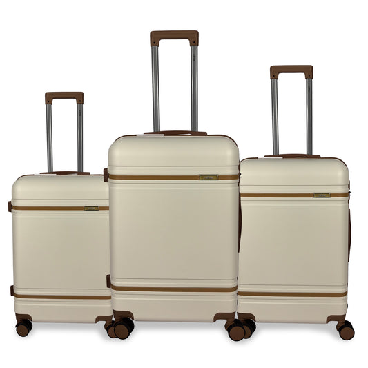 Juego de 3 Maletas Rígidas S7 STAR de ABS con Ruedas Giratorias Suaves, Cerradura TSA, Estilo Marrón/Marfil, Tamaños 20/24/28 Pulgadas – Ligeras y Resistentes, Perfectas para Vacaciones en Familia y Viajes de Negocios LG613