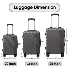 Set de 3 Maletas de ABS con Ruedas Giratorias y Cerradura con Código, Tamaños 20/24/28 Pulgadas LG6176