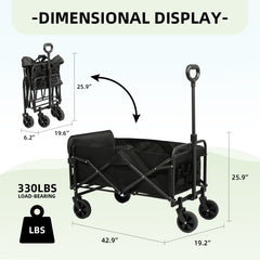 Carro Plegable de Camping con Ruedas de 5”-Negro VC53956