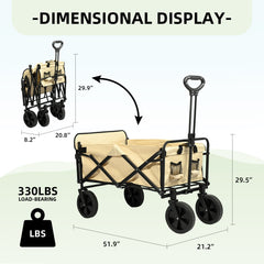 Carro Plegable de Camping con Ruedas de 8”-Beige VC53953