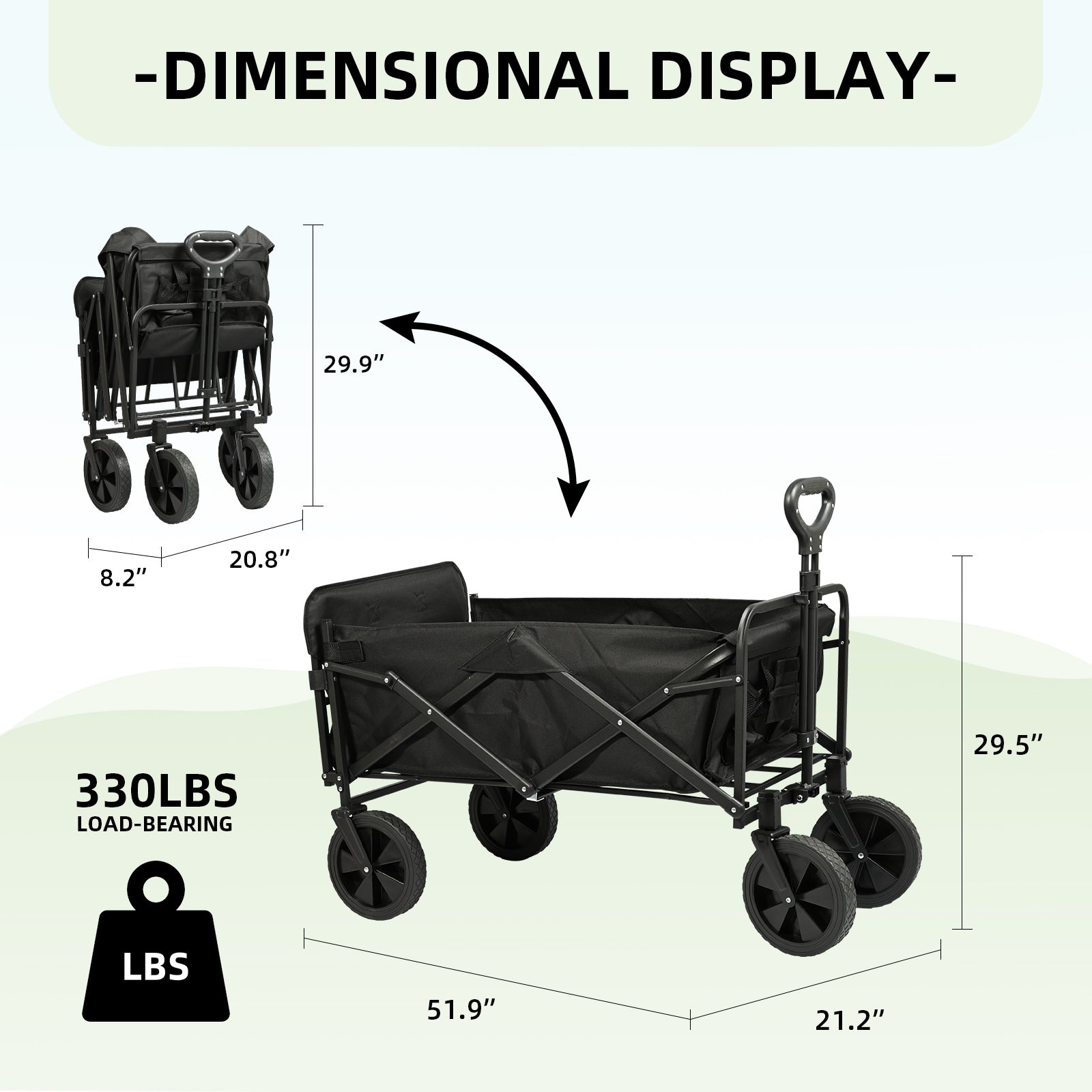 VC53952 Carro Plegable de Camping con Ruedas de 8”-Negro
