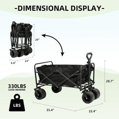 Carrito Plegable de Camping con Ruedas Todo Terreno - Negro VC53947