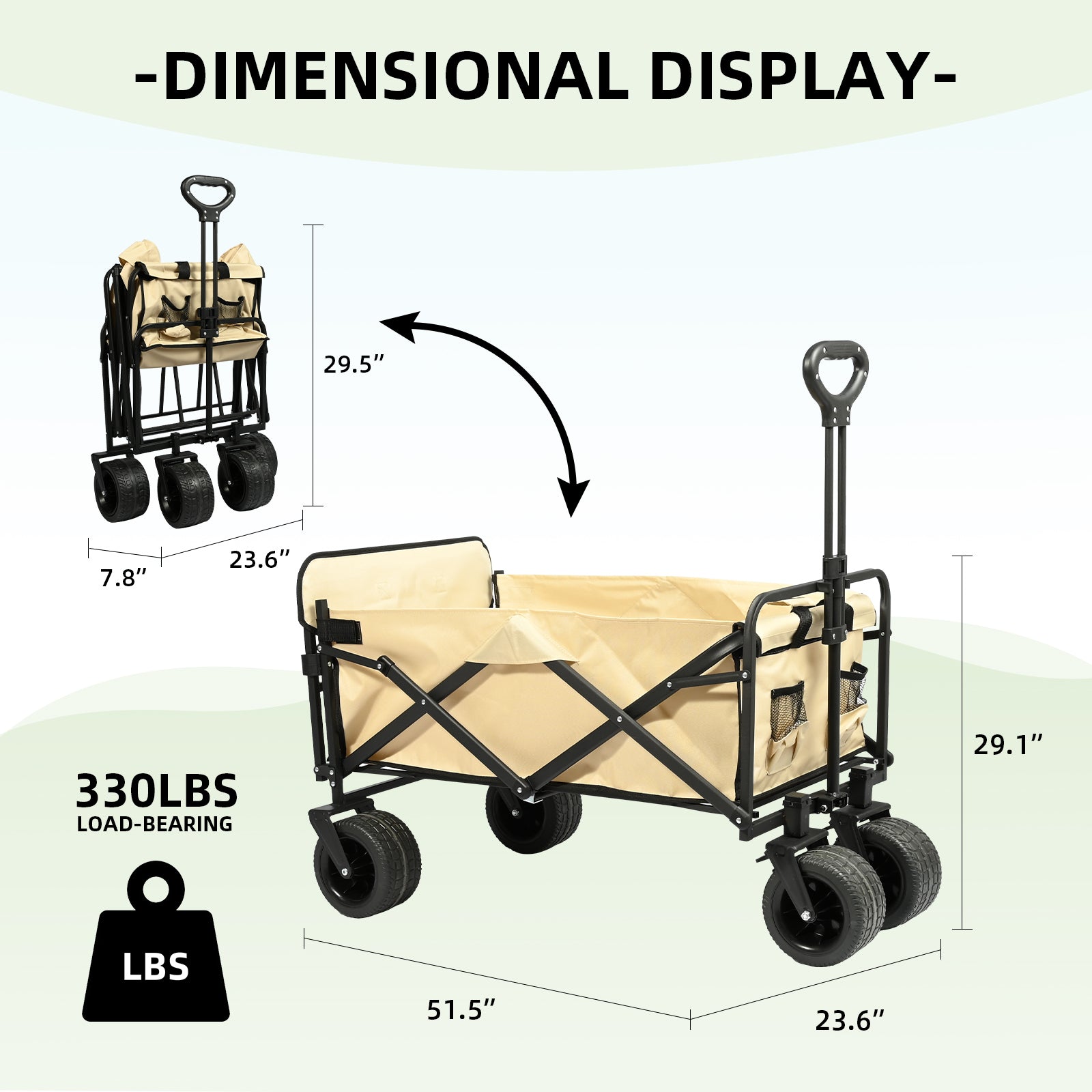 VC53955 Carro Plegable de Camping con Ruedas de 7”-Beige