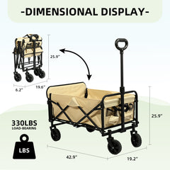 Carro Plegable de Camping con Ruedas de 5”-Beige VC53957