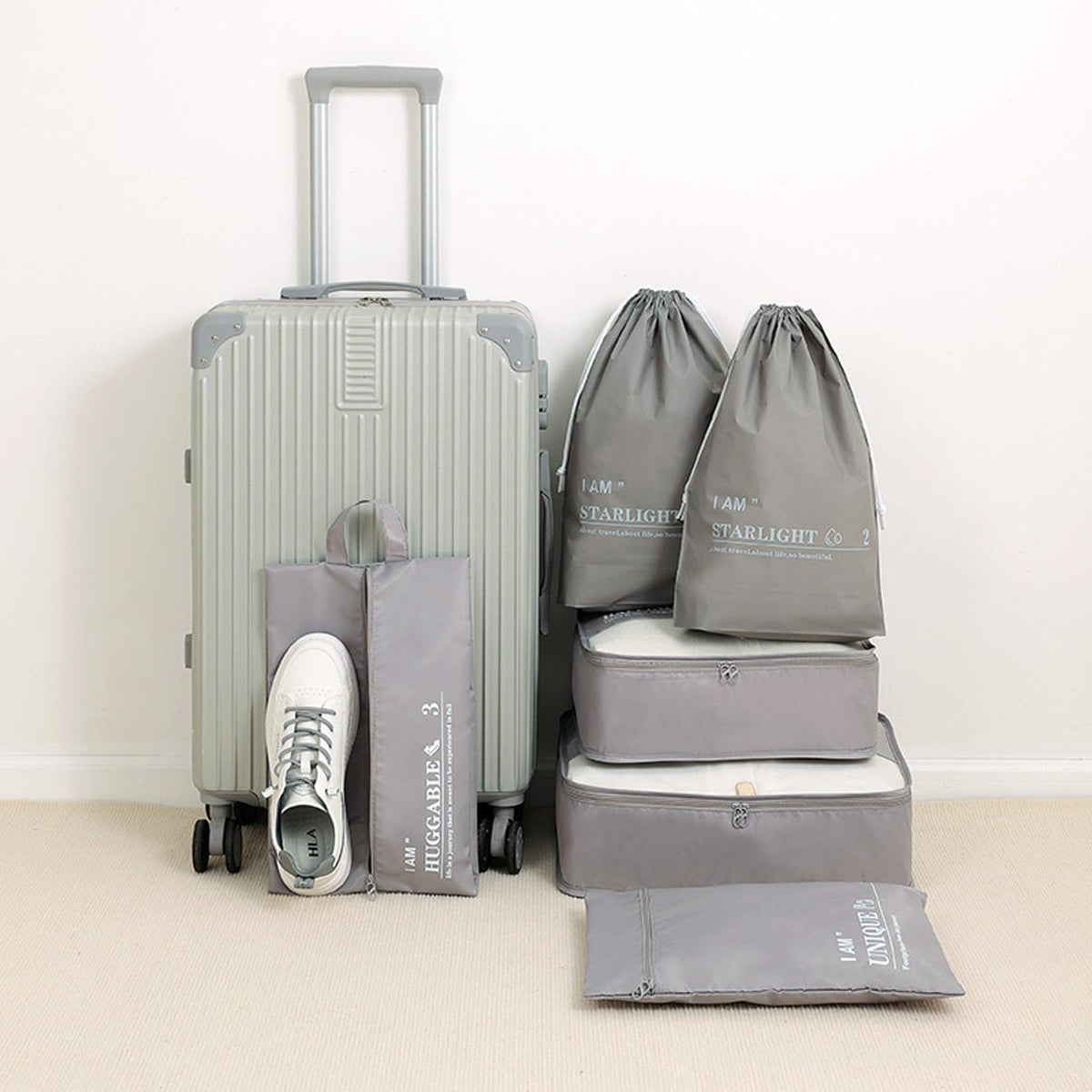 LG61082 S7 STAR Set de 6 Piezas: Bolsa de Almacenamiento de Viaje con Bolsa de Zapatos Independiente – Gran Capacidad, Impermeable, Ideal para Deporte, Mudanzas y Estudios en el Extranjero