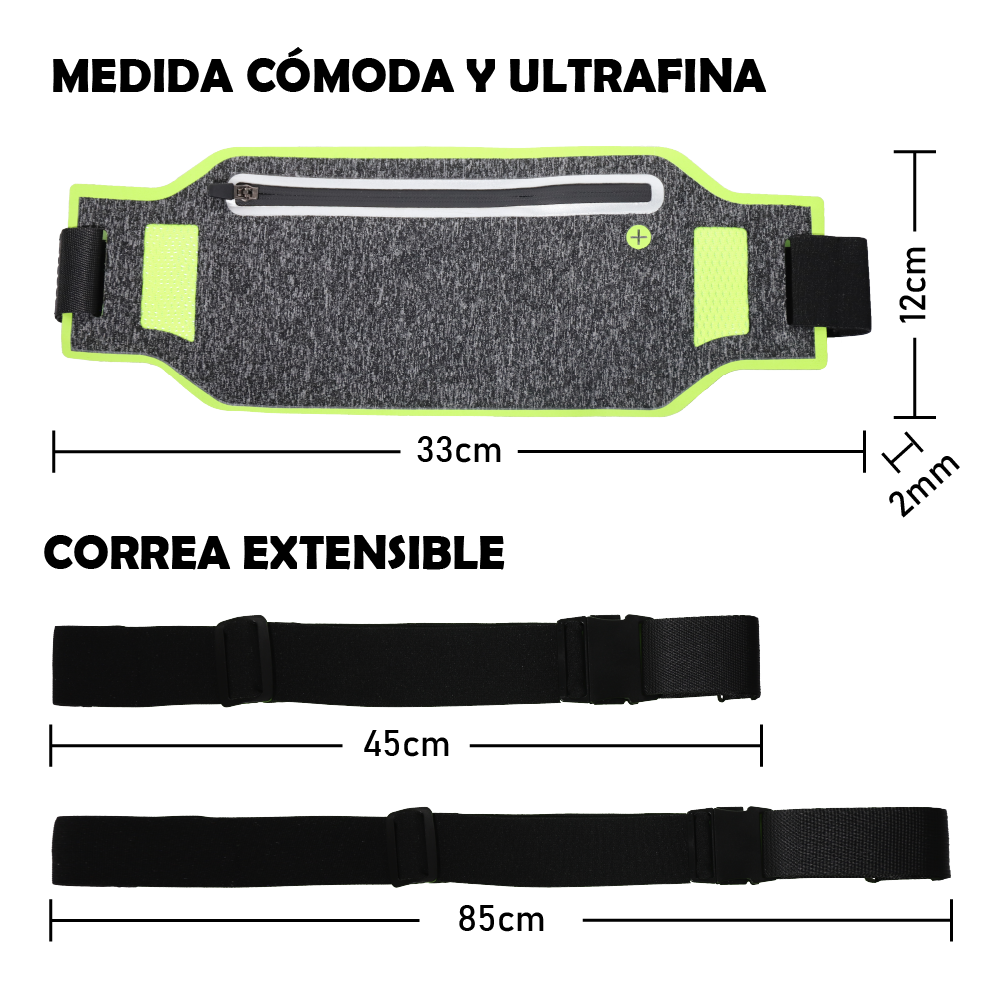 Riñonera deportiva TS61477 en colores negro / azul oscuro / fucsia / verde fluorescente / plateado / azul claro