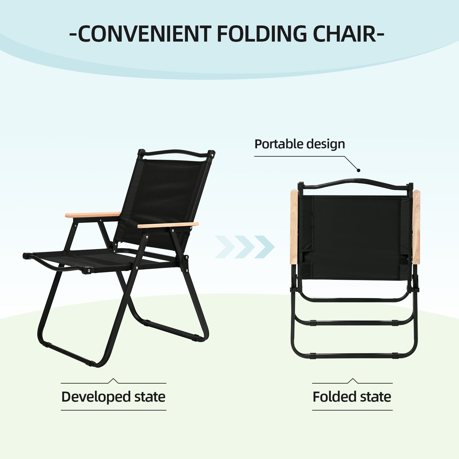 VC5390 Silla Plegable de Camping con Reposabrazos de Madera – Estilo Minimalista