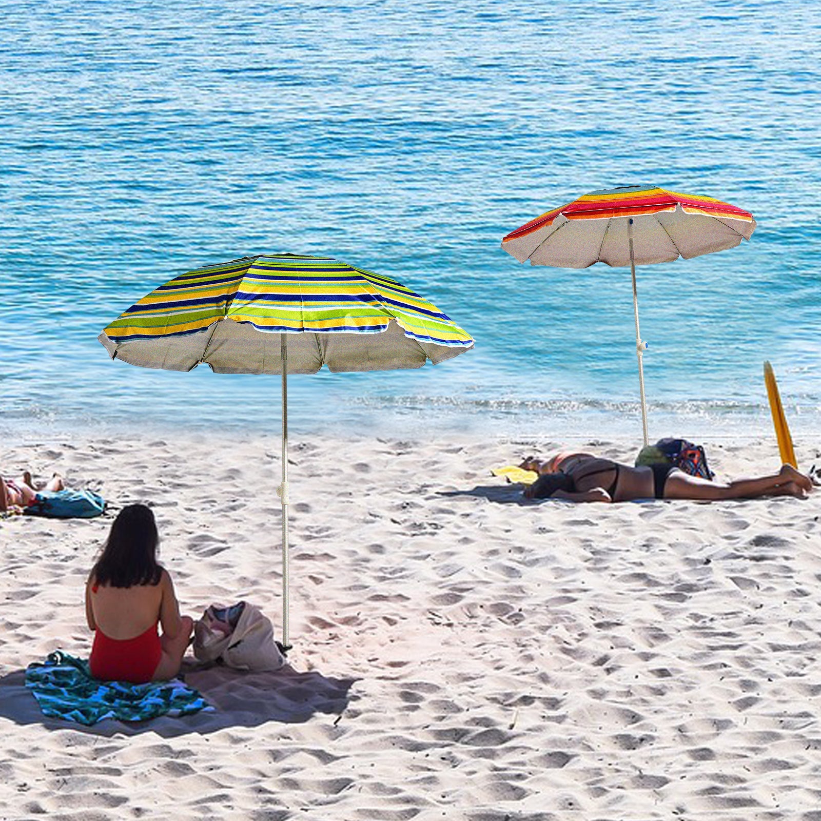 VC5399 Sombrilla de playa giratoria con aleación de zinc premium, transpirable y con rayas multicolor brillantes