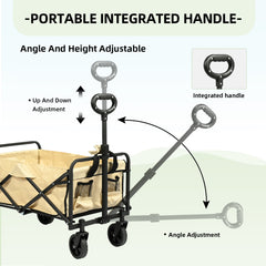 Carro Plegable de Servicio Pesado con Asa Ajustable y Ruedas para Todo Terreno – Beige VC53944