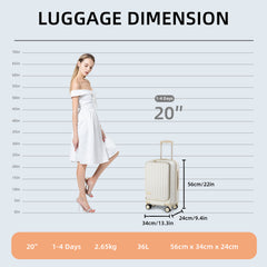 Maleta de Cabina 20 Pulgadas (55x37x23 cm), Expandible, ABS+PC, Equipaje de Mano Rígido y Ligero con 4 Ruedas Dobles Giratorias 360° y Cerradura TSA LG619
