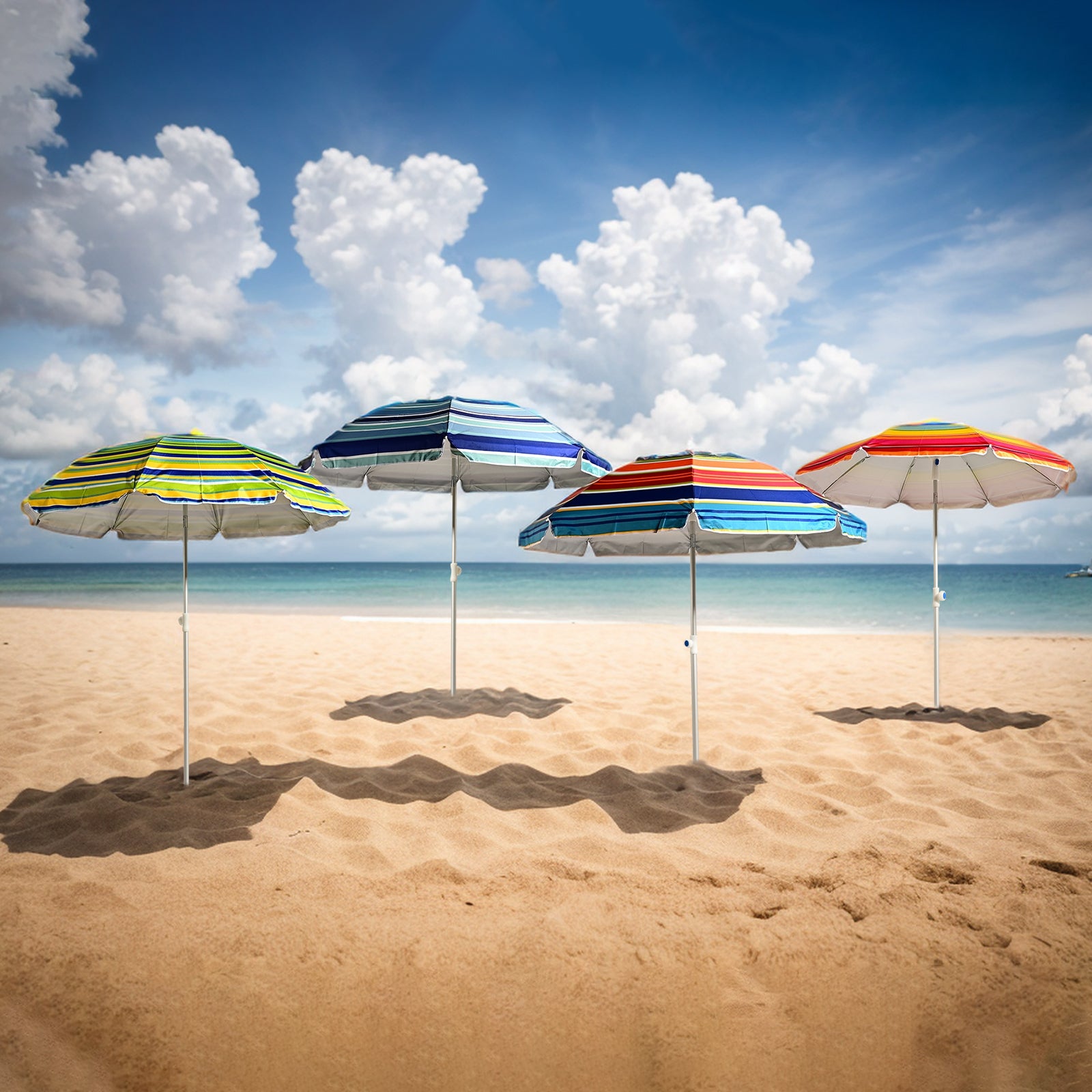 VC5399 Sombrilla de playa giratoria con aleación de zinc premium, transpirable y con rayas multicolor brillantes