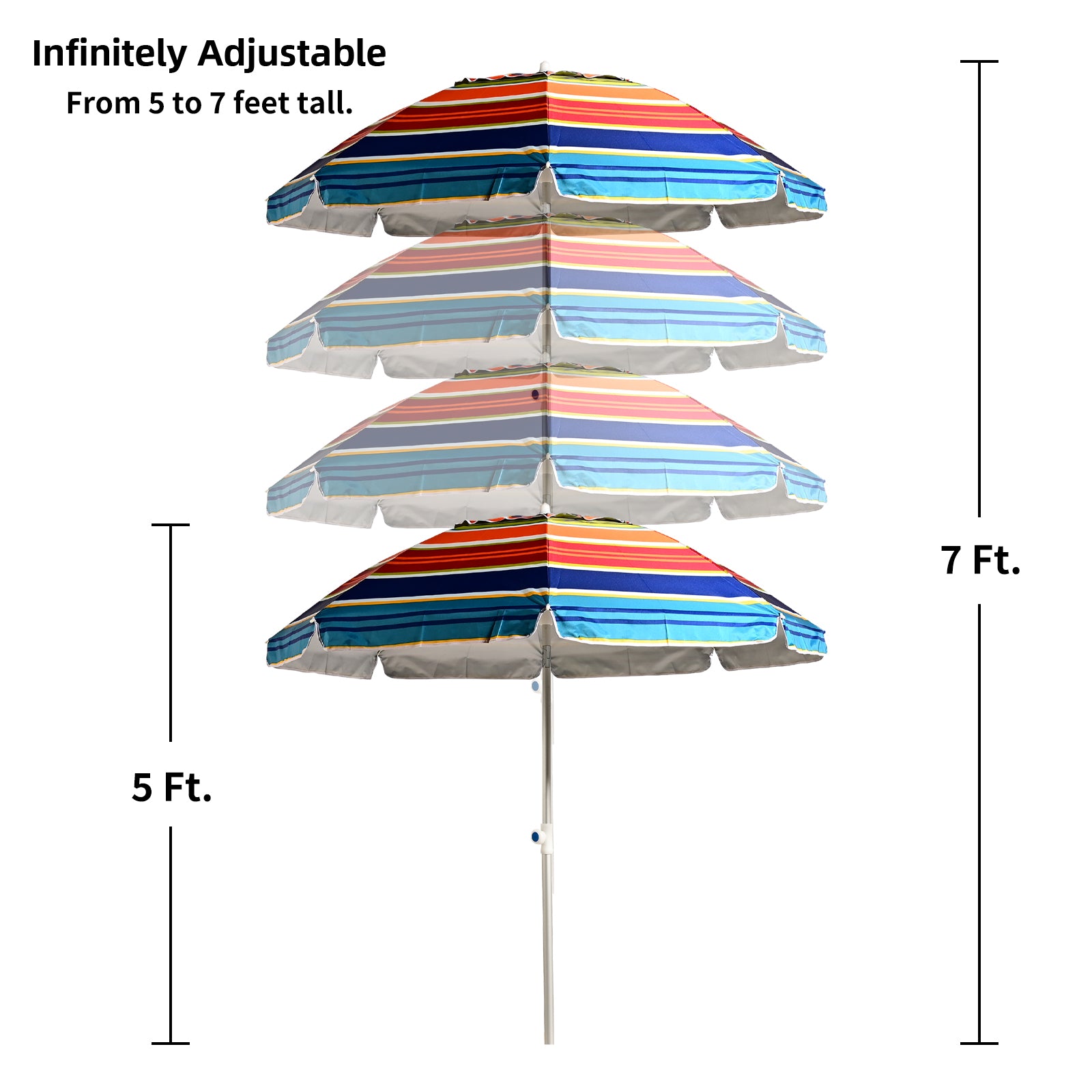 VC5399 Sombrilla de playa giratoria con aleación de zinc premium, transpirable y con rayas multicolor brillantes