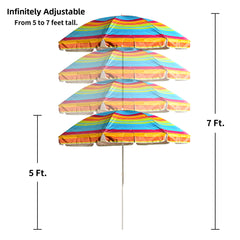 Sombrilla de playa giratoria con rayas multicolor y estructura de acero VC5397