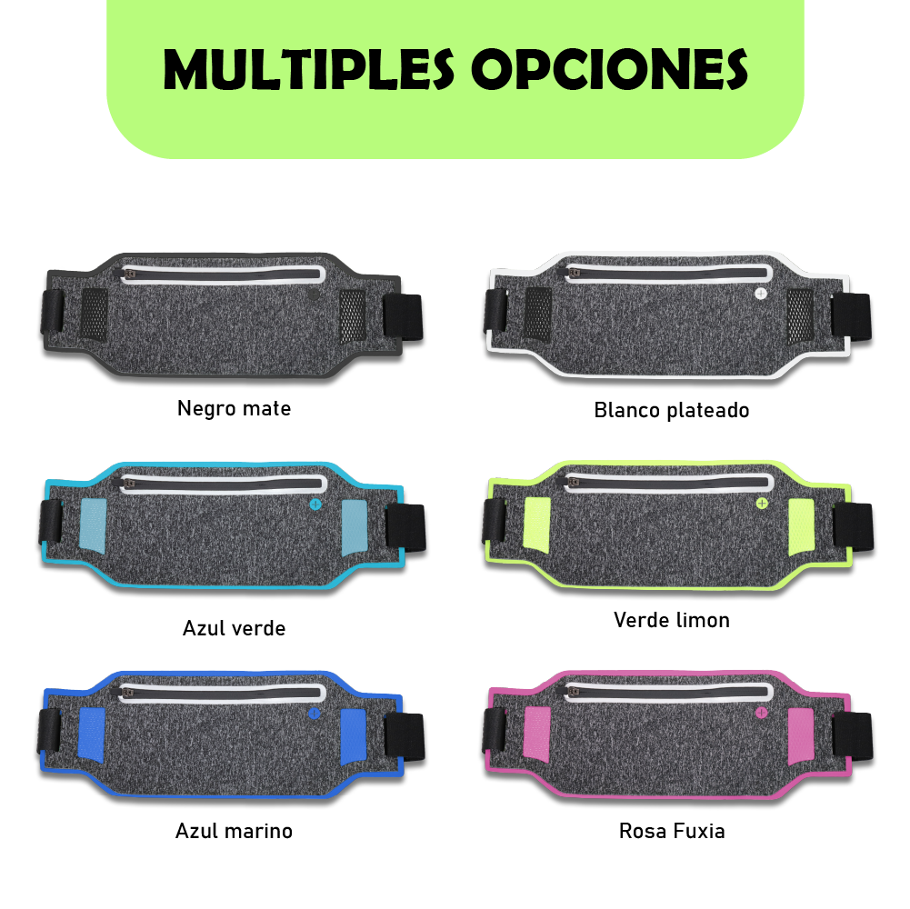 Riñonera deportiva TS61477 en colores negro / azul oscuro / fucsia / verde fluorescente / plateado / azul claro