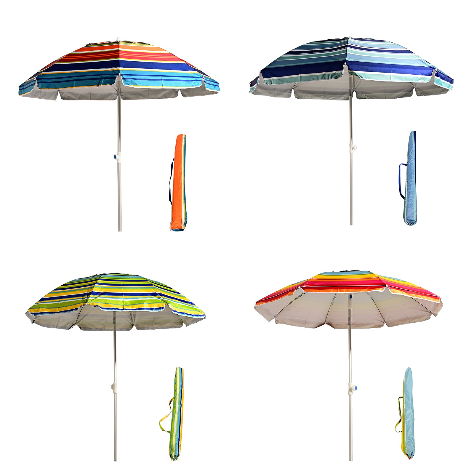 VC5399 Sombrilla de playa giratoria con aleación de zinc premium, transpirable y con rayas multicolor brillantes