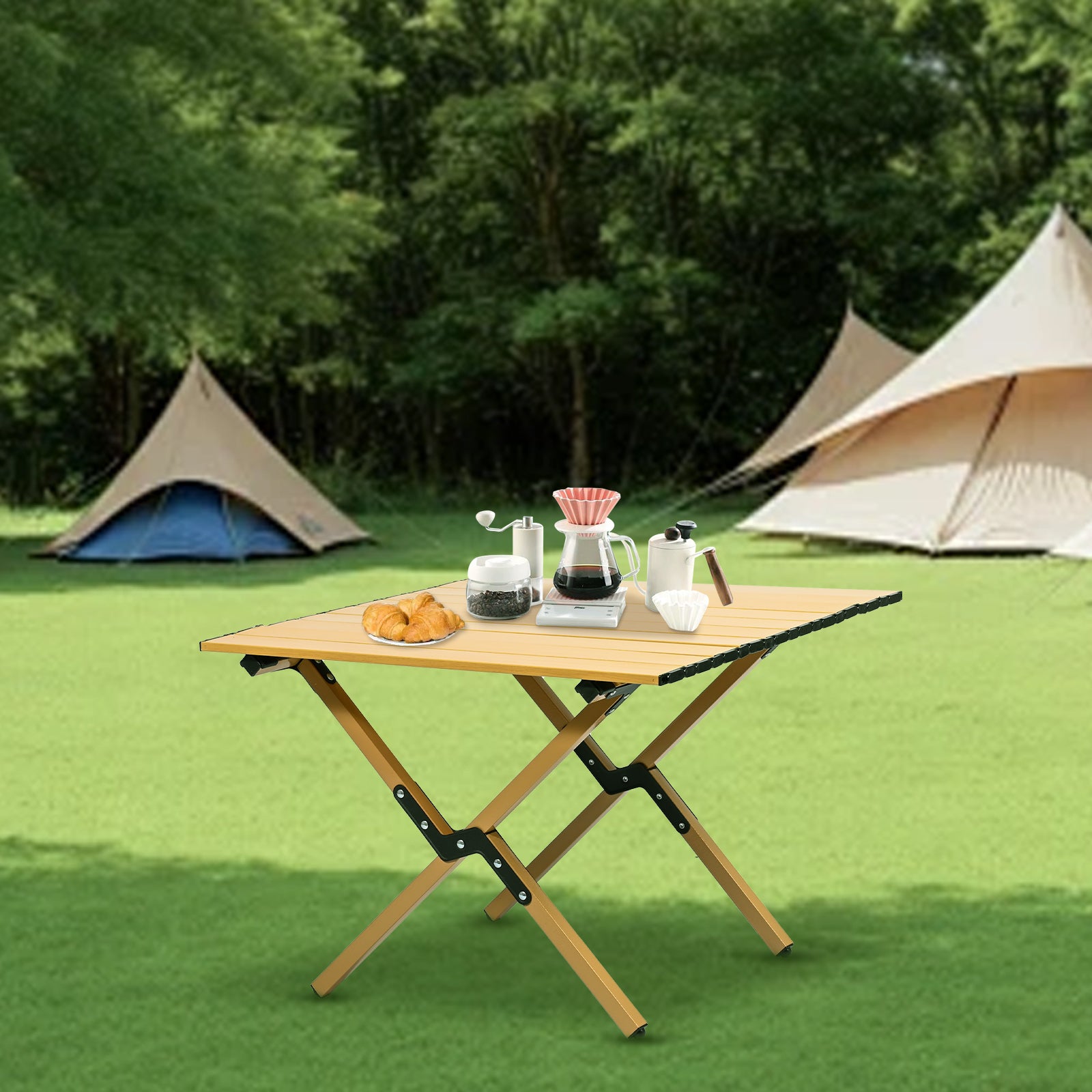 VC53913 Mesa Plegable de Camping de Aluminio Negra Pequeña (60×60×41cm)