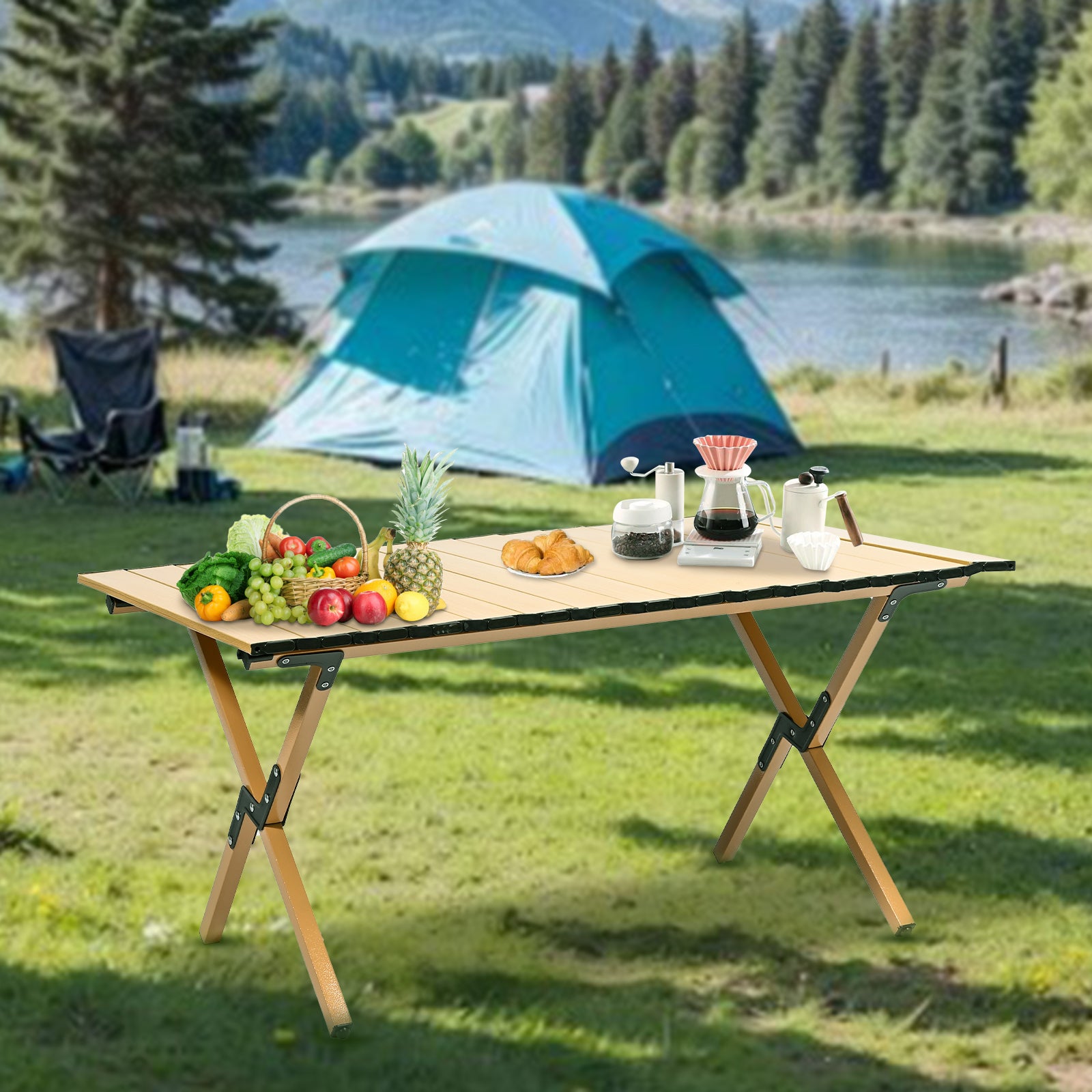 VC53914 Mesa Plegable de Camping de Aluminio Negra Mediana (87×60×41cm)