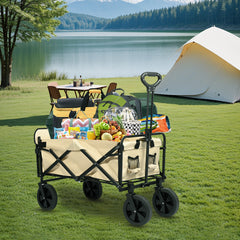 Carro Plegable de Camping con Ruedas de 8”-Beige VC53953