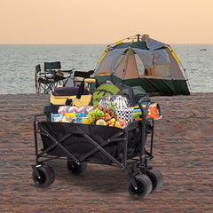 Carrito Plegable de Camping con Ruedas Todo Terreno - Negro VC53947