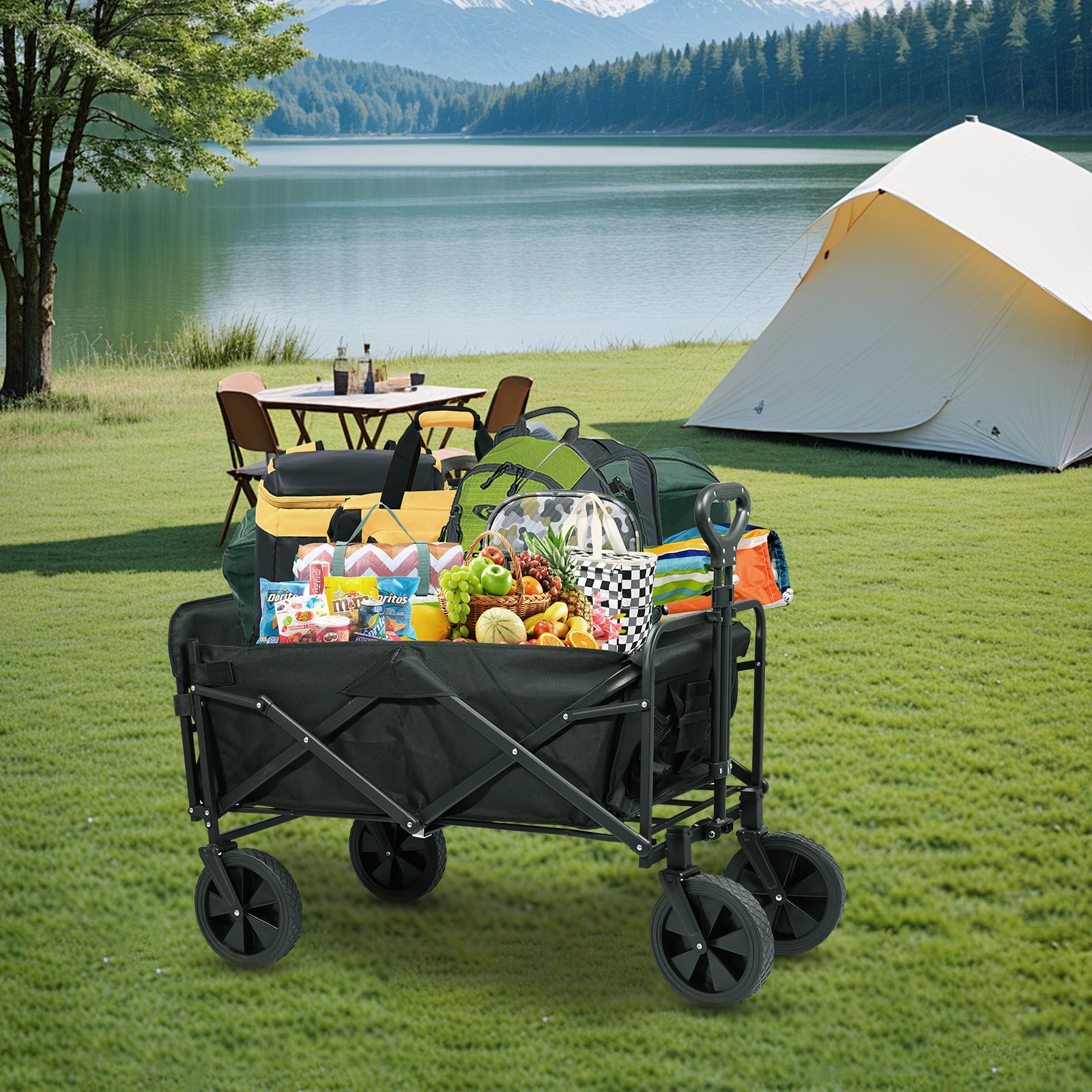 VC53952 Carro Plegable de Camping con Ruedas de 8”-Negro