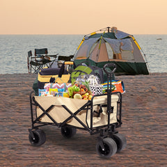 Carrito Plegable de Carga Pesada con Ruedas Todoterreno – Beige VC53946