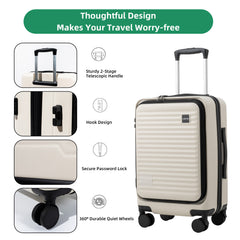 Juego de 3 Maletas Rígidas con Bolsillo Frontal – 20/24/28 pulgadas, Equipaje de Mano Ajustable con Ruedas 360°, Maletas Resistentes de Gran Capacidad LG6191 LG6190