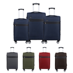 Set de tres maletas de tela jaspeada medianas para viajes prácticos y cómodos, tamaños 20/24/28 pulgadas, resistencia y estilo garantizados, con ruedas giratorias de 360°, bolsillos amplios y cierre de buena calidad LV615